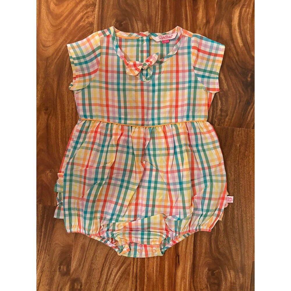NWOT RuffleButts Gingham Romper, Rainbow Plaid, 2T